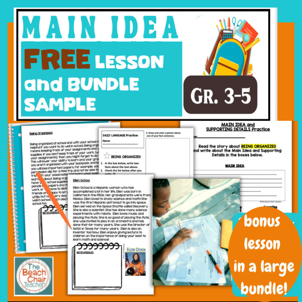 Main Idea Supporting details lesson plans activities Back to School 